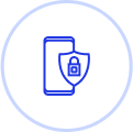An icon of a smartphone with a shield and lock.